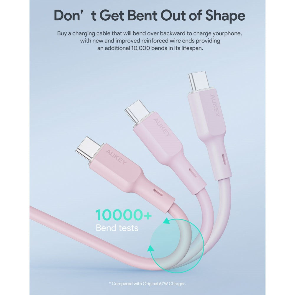 Aukey CB-SCC101 USB-C til USB-C Kabel - Flettet Nylon - 100W - 1m - Lyserød