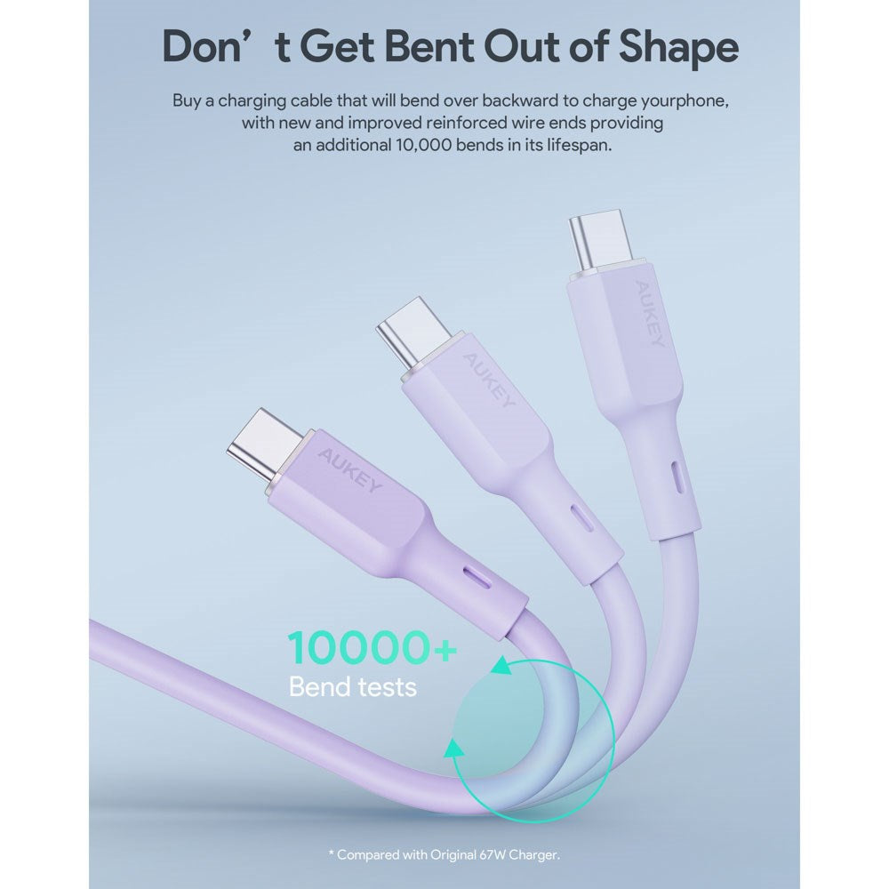 Aukey CB-SCC101 USB-C til USB-C Kabel - Flettet Nylon - 100W - 1m - Lilla