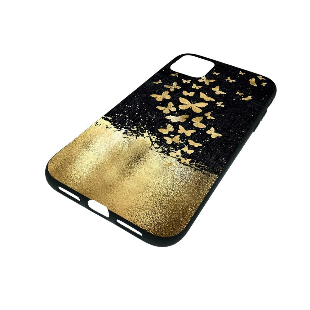 iPhone 11 Fleksibelt Plastik Cover - Guld Sommerfugle