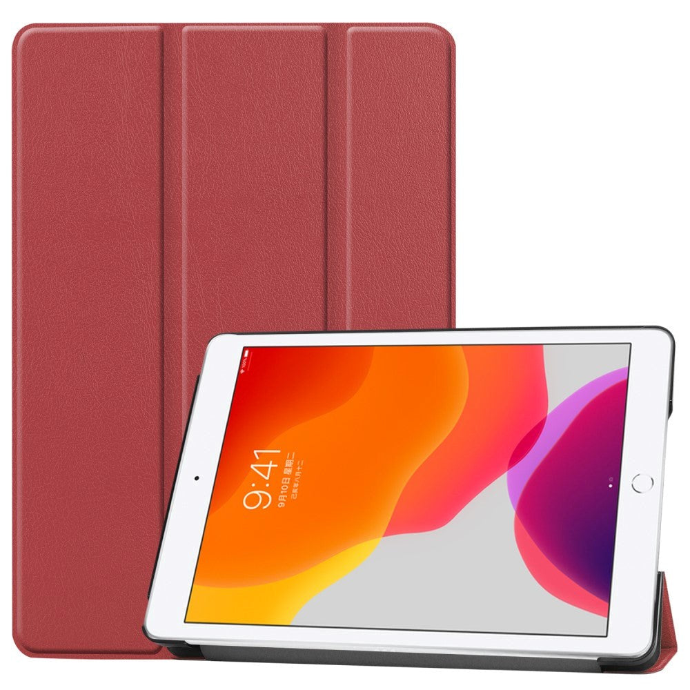 Apple iPad 10.2" (2021 / 2020 / 2019) Læder Flip Cover m. Stand - Mørkerød