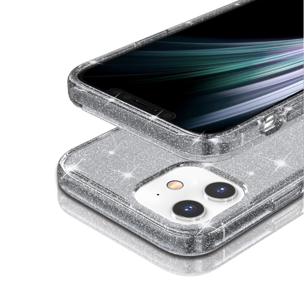 iPhone 12 Mini Hybrid Plastik Bagside Cover m. Glimmer - Gennemsigtig / Grå