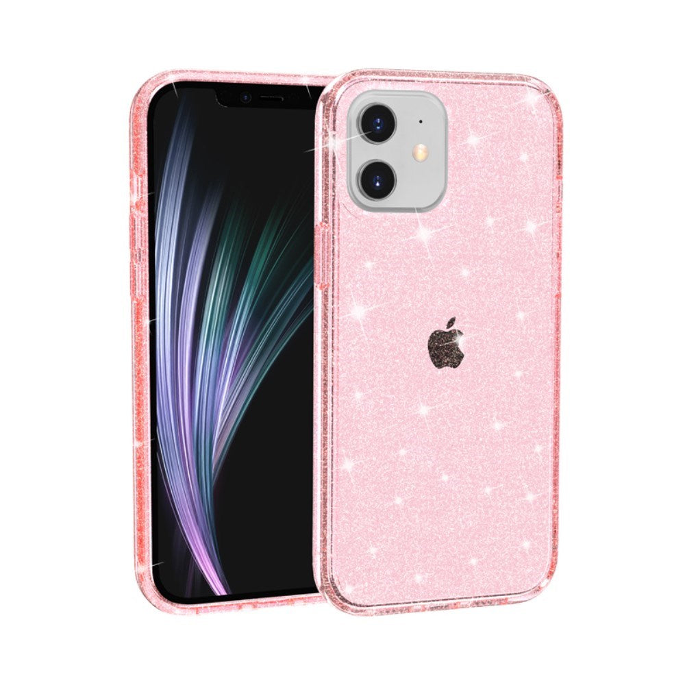 iPhone 12 Mini Hybrid Plastik Bagside Cover m. Glimmer - Gennemsigtig / Pink