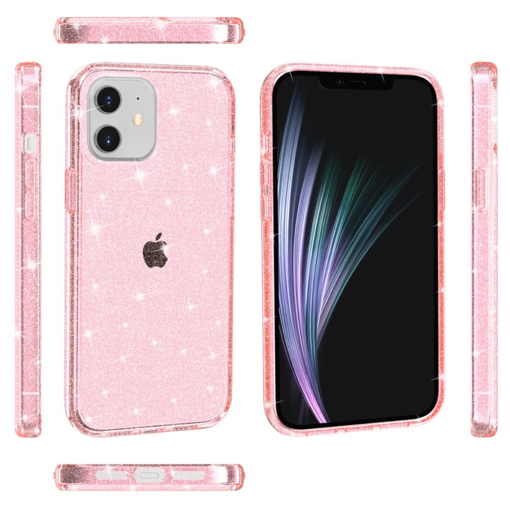 iPhone 12 Mini Hybrid Plastik Bagside Cover m. Glimmer - Gennemsigtig / Pink