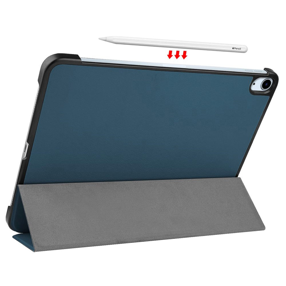 EIDERWOOD iPad Air 10.9-11" (2025-2020) Læder Flip Cover m. Stylus Pen Holder & Tri-Fold - Blå/Grøn