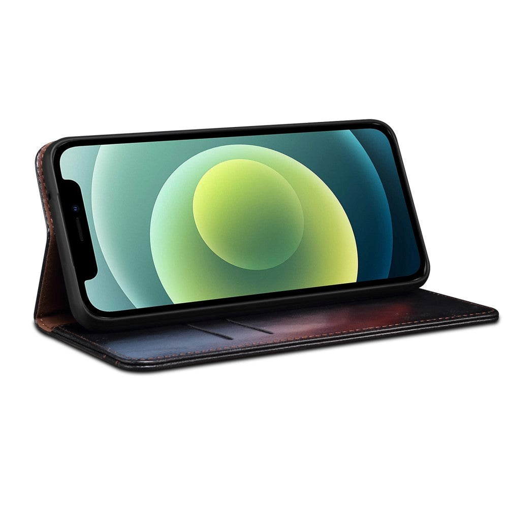 iPhone 13 Top Button Læder Flip Cover m. Pung - Sort