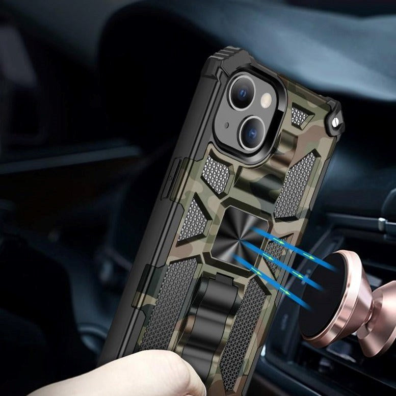 iPhone 13 Camouflage Håndværker Bagside Cover m. Kickstand - Army Grøn