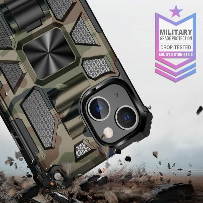 iPhone 13 Camouflage Håndværker Bagside Cover m. Kickstand - Army Grøn