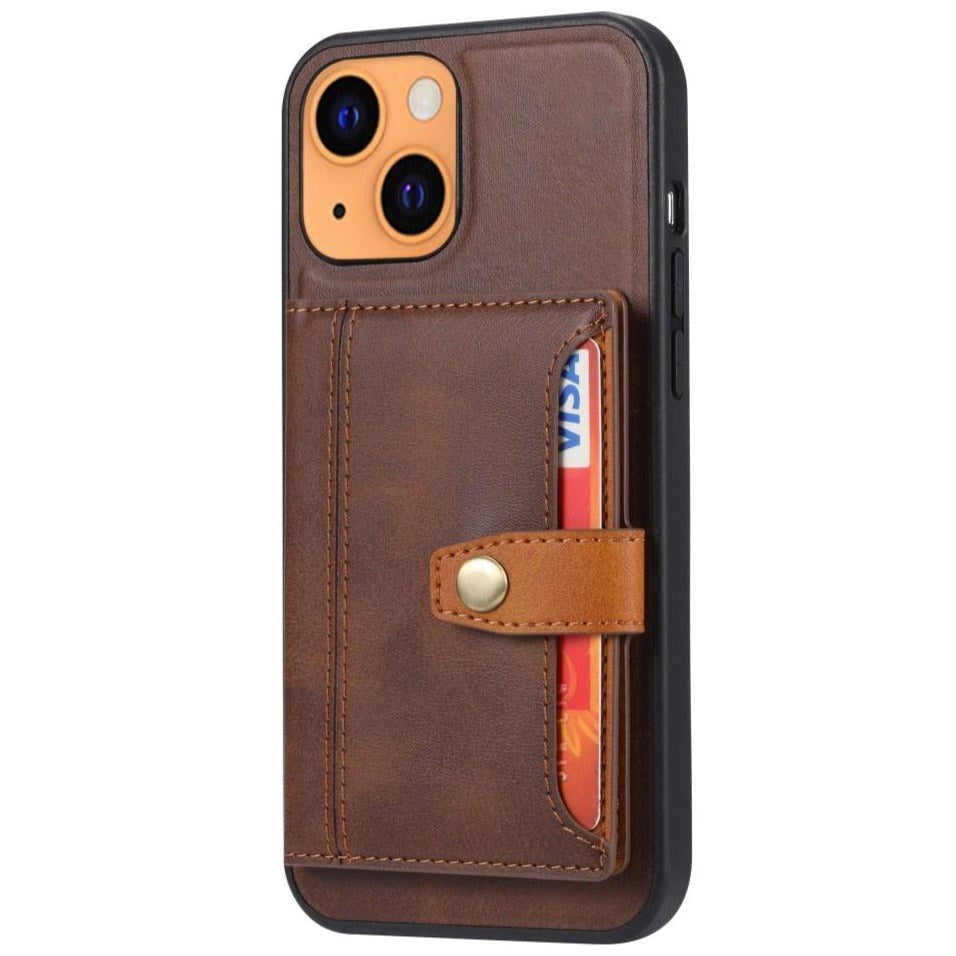 iPhone 13 Hybrid Bagside Cover m. Kortholder - Brun