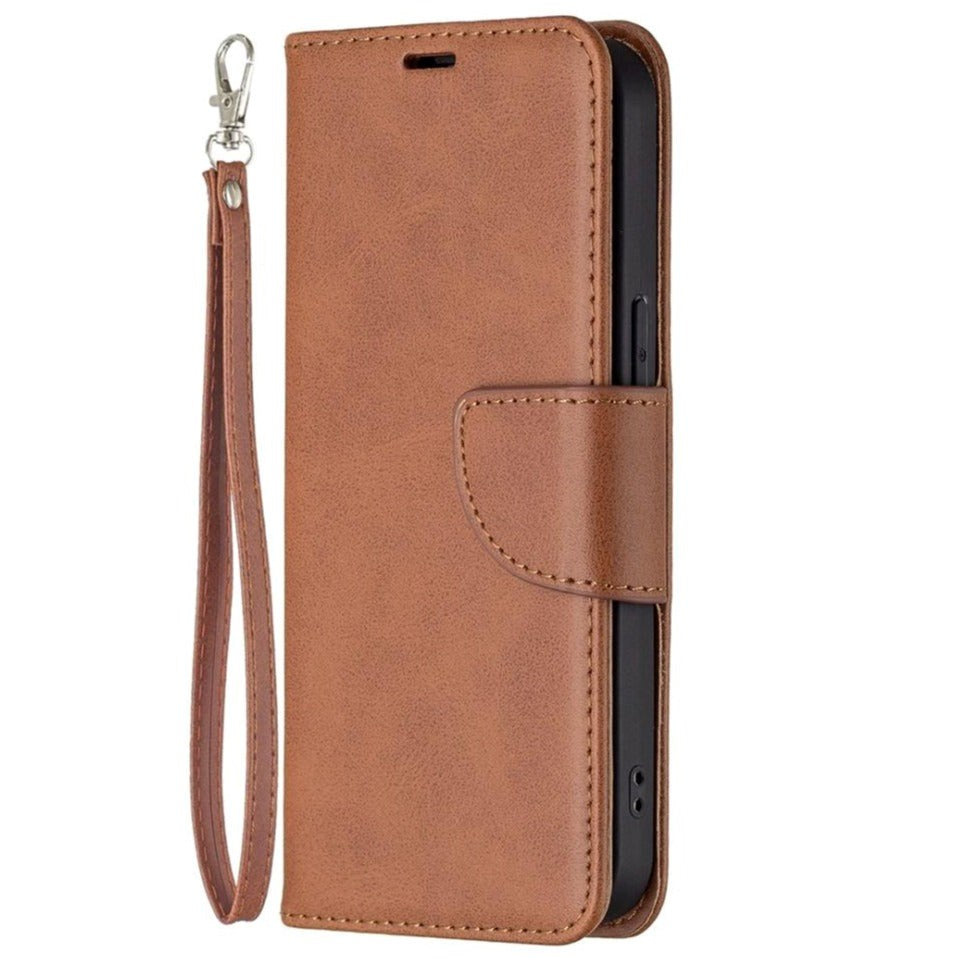 iPhone 13 Pro Rustik Læder Cover m. Pung & Strop - Brun
