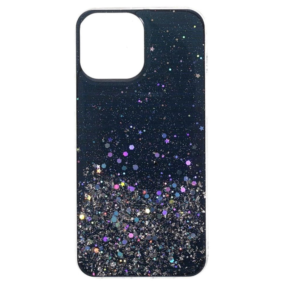iPhone 13 Mini Glitter Bagside Cover - Sort