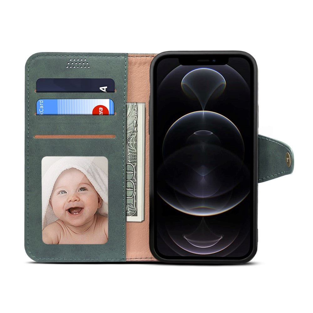 iPhone 13 Kunstlæder Flip Cover m. Pung - Grøn