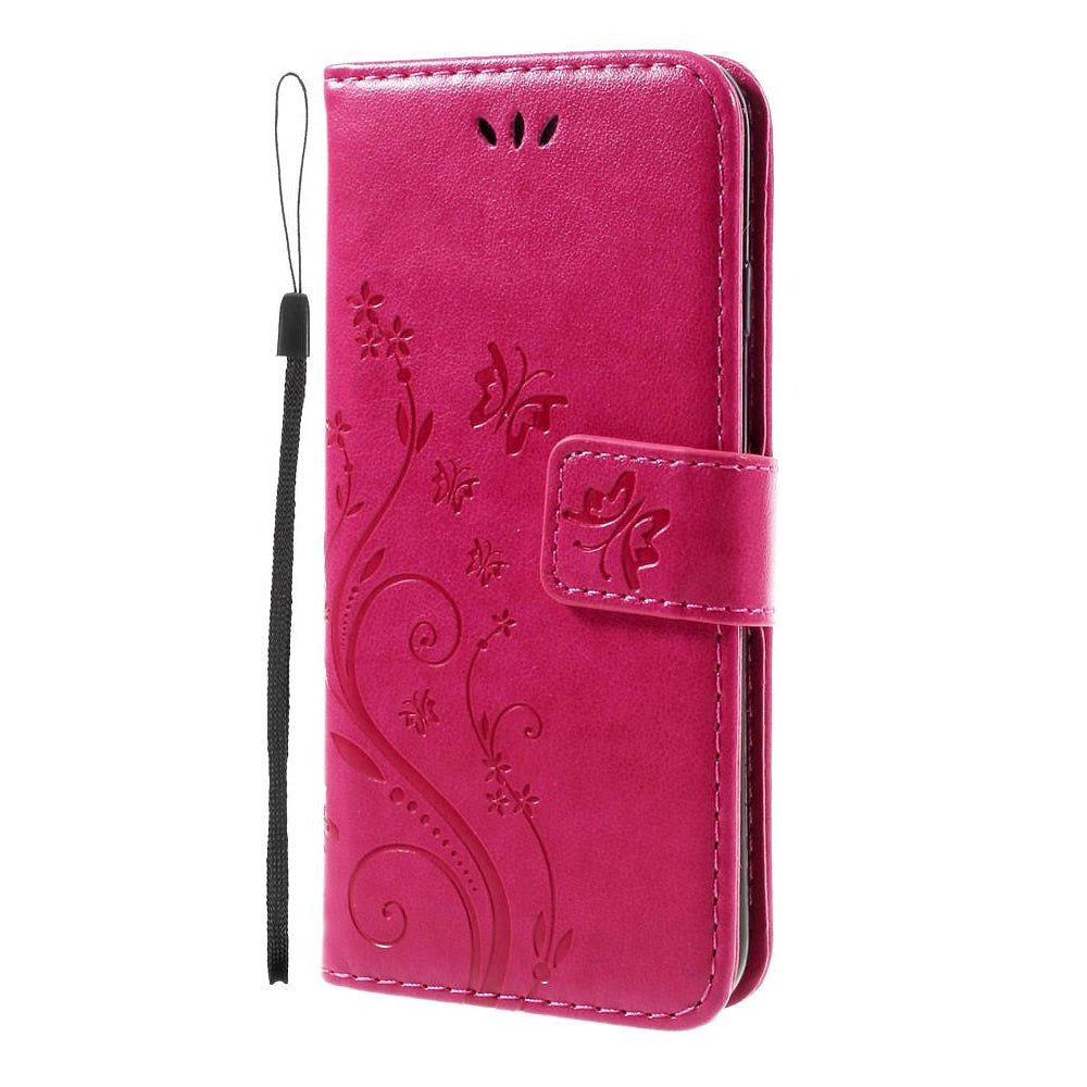 iPhone SE (2022/2020)/8/7 Sommerfugle Læder Cover m. Pung Pink