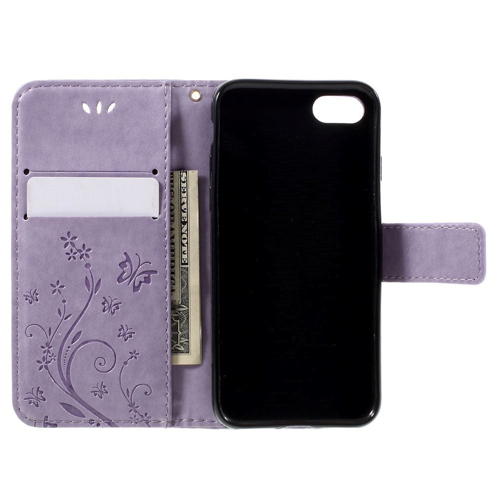 iPhone SE (2022/2020)/8/7 Sommerfugle Læder Cover m. Pung Lilla