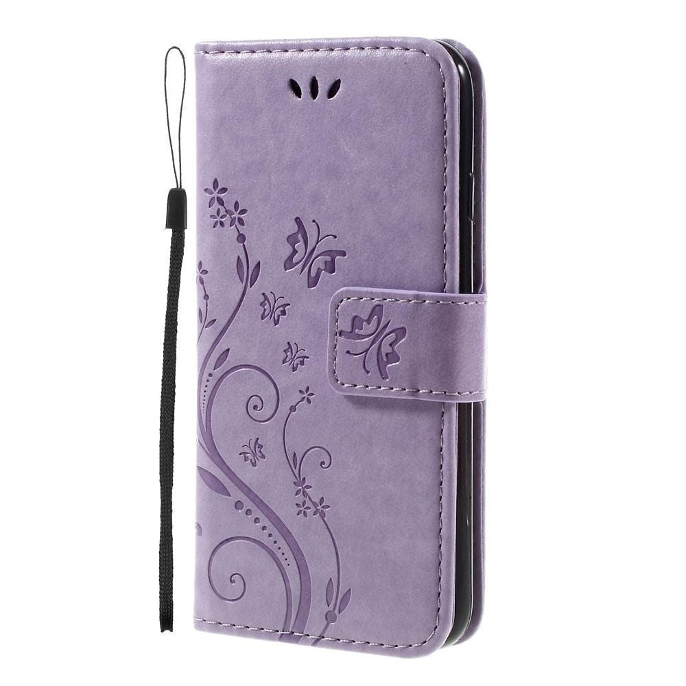 iPhone SE (2022/2020)/8/7 Sommerfugle Læder Cover m. Pung Lilla