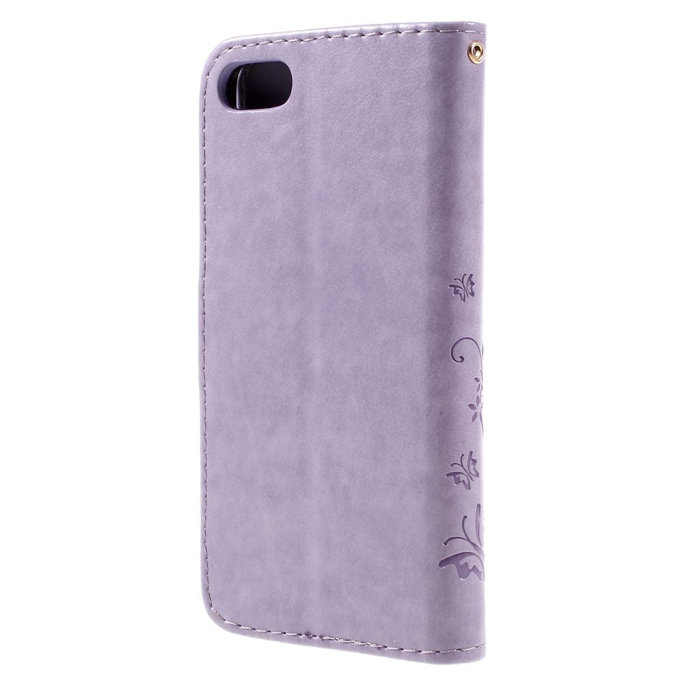 iPhone SE (2022/2020)/8/7 Sommerfugle Læder Cover m. Pung Lilla
