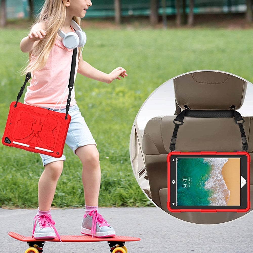 iPad (2018) / iPad (2017) / iPad Air / iPad Air 2 Butterfly Kickstand Børne Cover - Rød