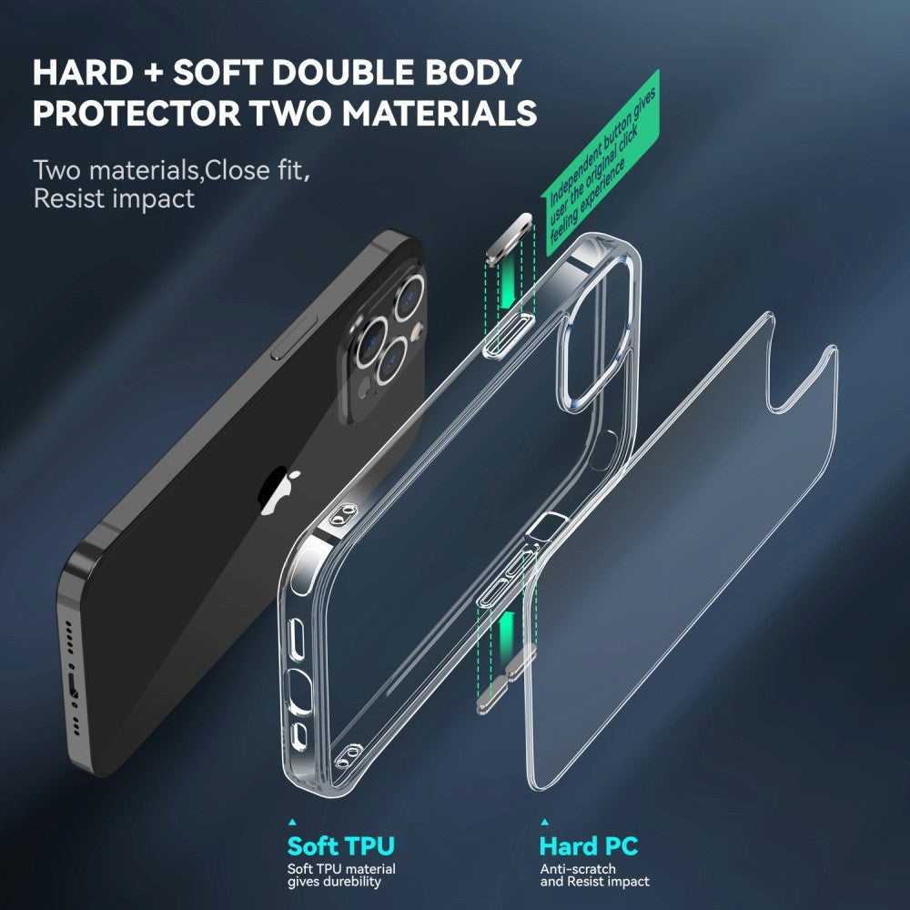 iPhone 12 Pro Max Crystal Clear Hybrid Plastik Bagside Cover - Gennemsigtig