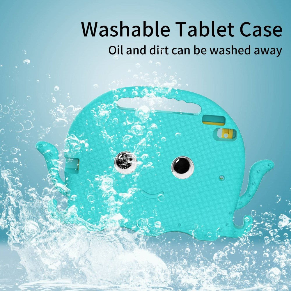 iPad 10.2" (2021 / 2020 / 2019) / iPad Pro 10.5 / iPad Air (2019) EVA Børnecover m. Skulderstrop - Blæksprutte Tema - Turkis