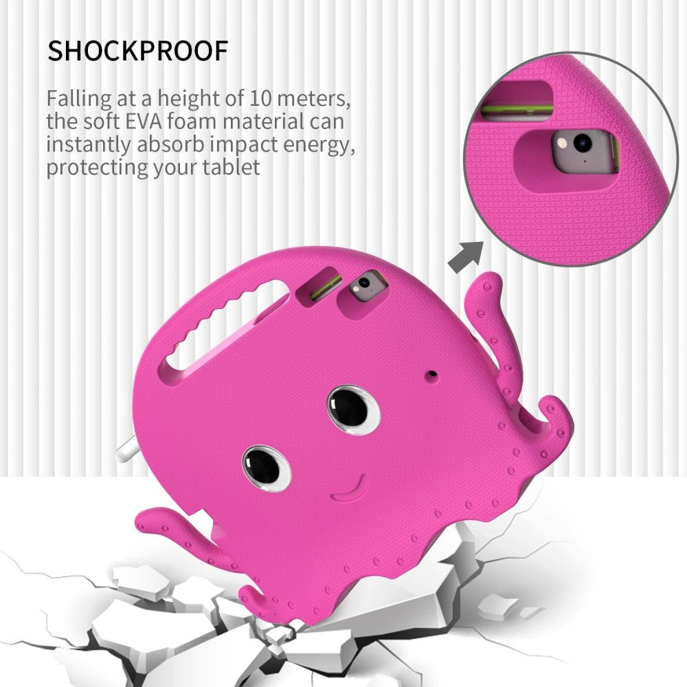 iPad (2018) / iPad (2017) / iPad Air 2 / iPad Pro 9.7" EVA Børnecover m. Skulderstrop - Blæksprutte Tema - Pink