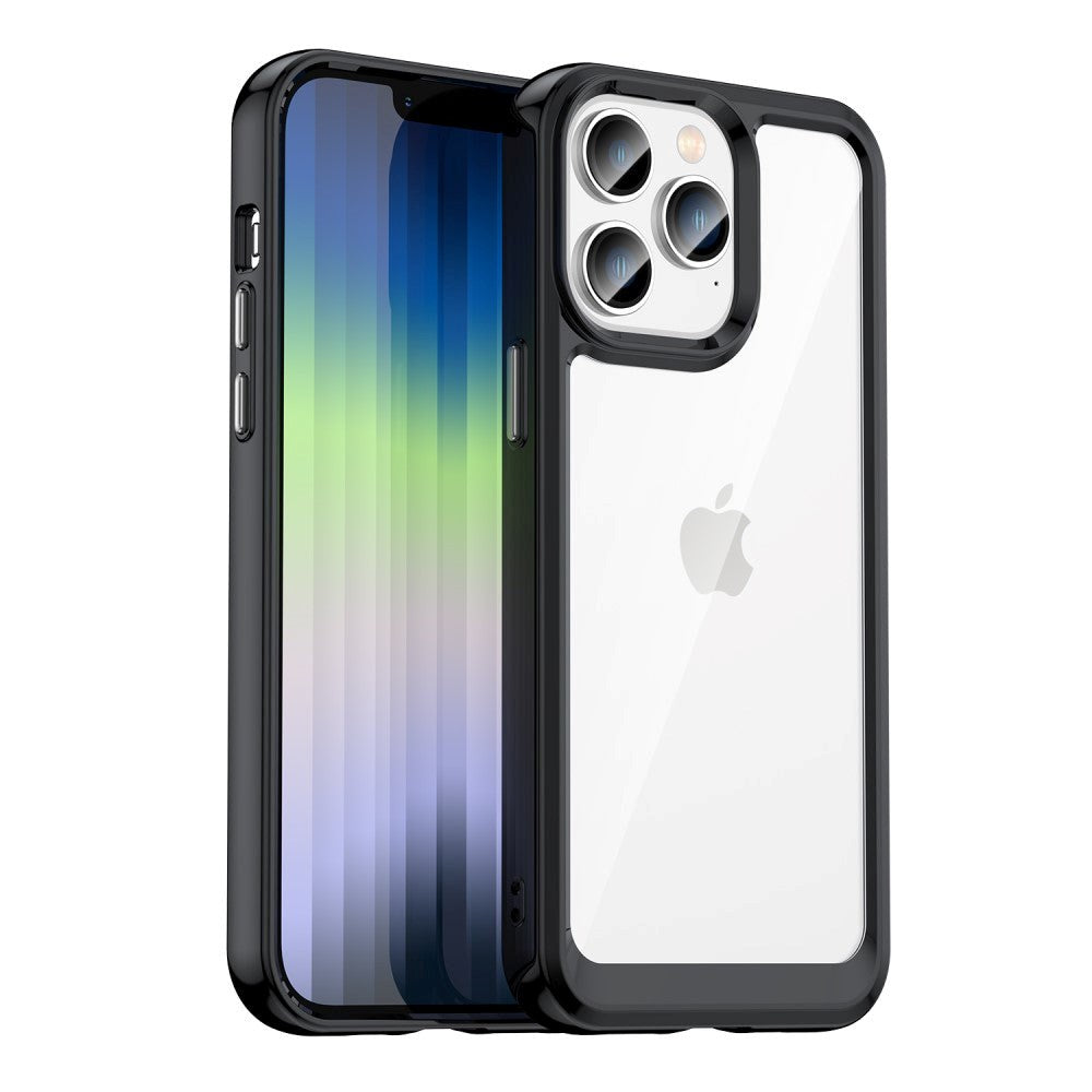 iPhone 14 Pro Hybrid Plastik Bagside Cover - Gennemsigtig / Sort