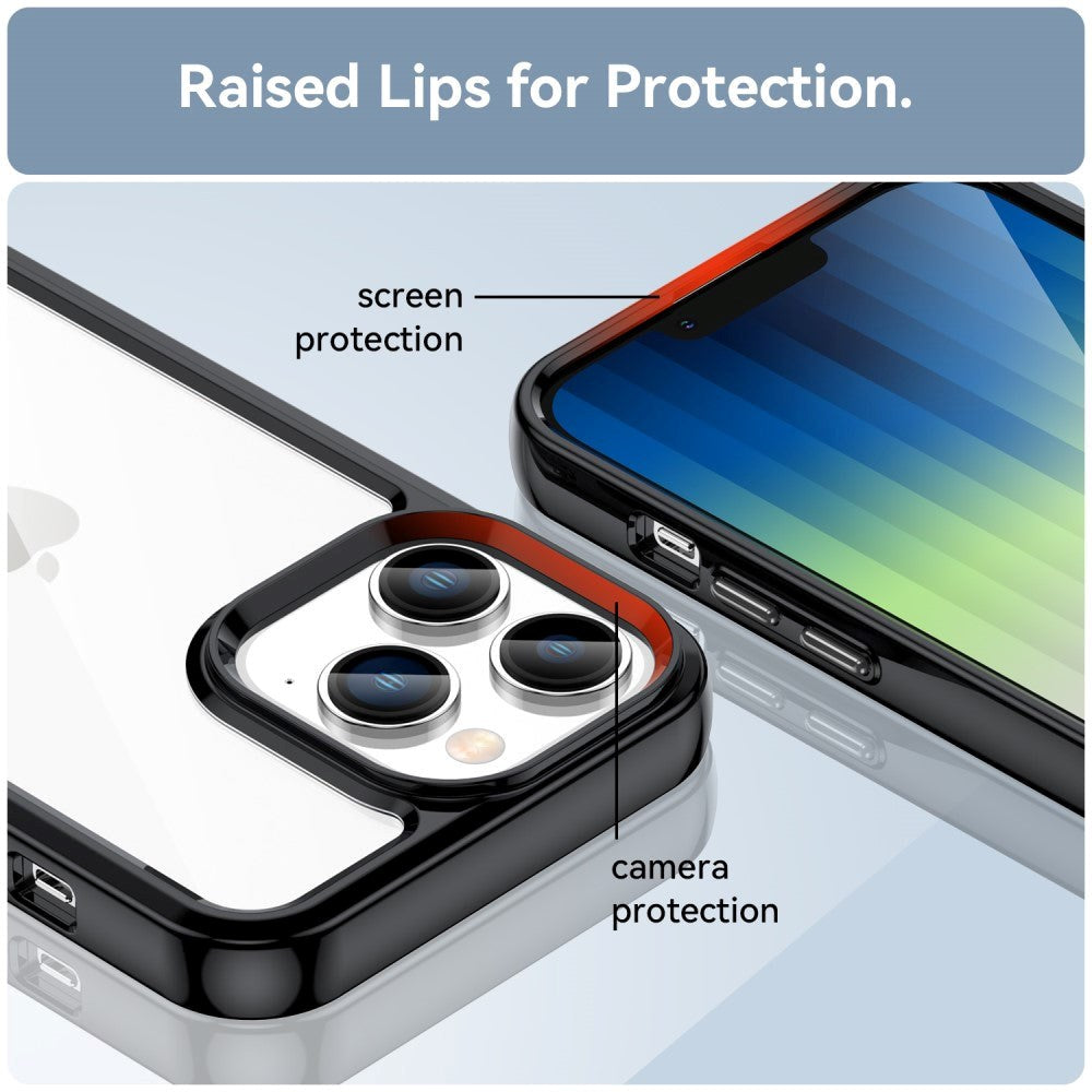 iPhone 14 Pro Hybrid Plastik Bagside Cover - Gennemsigtig / Sort