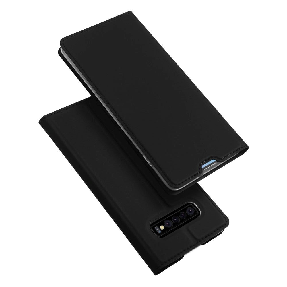 Samsung Galaxy S10 Tyndt Læder Flip Cover m. Magnetisk Lukkefunktion - Sort