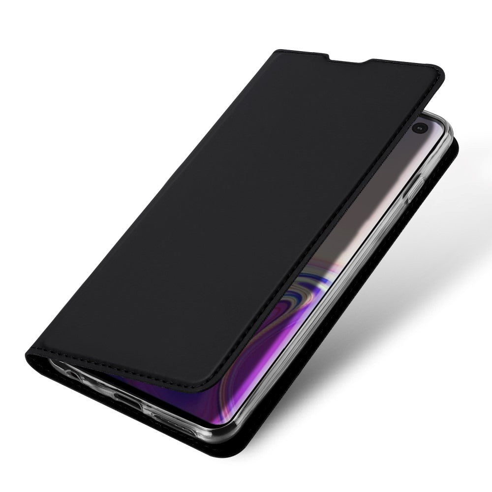 Samsung Galaxy S10 Tyndt Læder Flip Cover m. Magnetisk Lukkefunktion - Sort