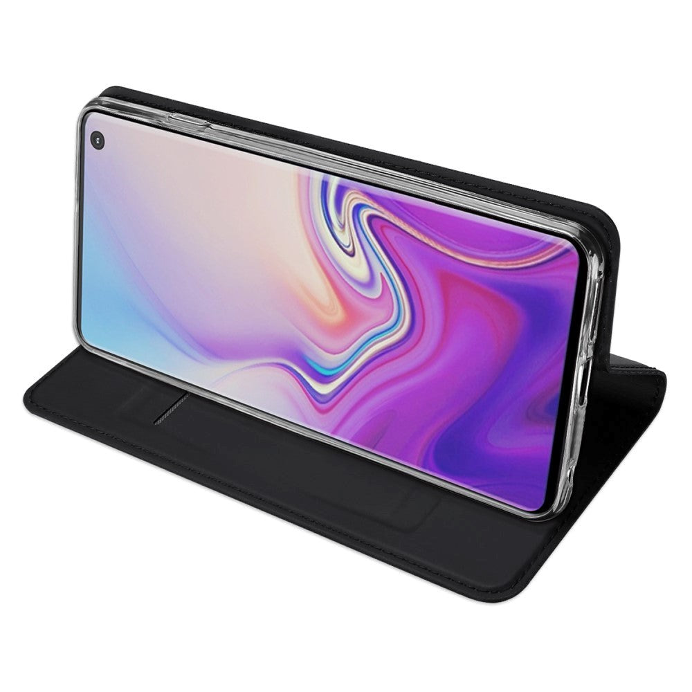 Samsung Galaxy S10 Tyndt Læder Flip Cover m. Magnetisk Lukkefunktion - Sort