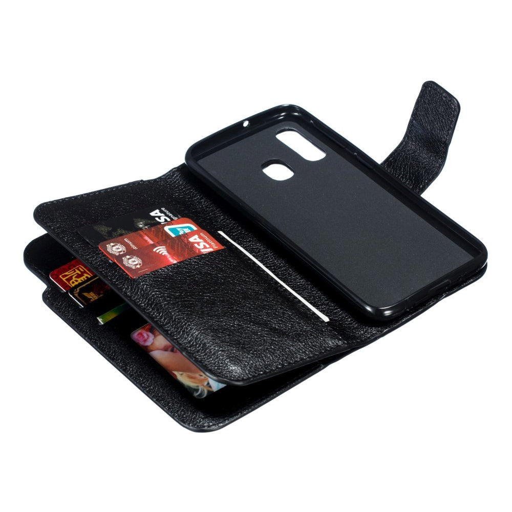 Samsung Galaxy A40 Dobbelt Flip Læder Cover - Sort