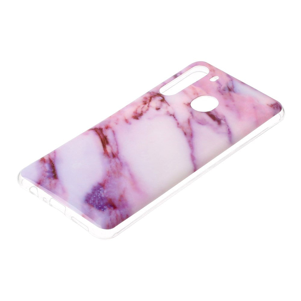 Samsung Galaxy A21 Fleksibel Plastik Bagside Cover m. Marmor Print - Lilla Marmor