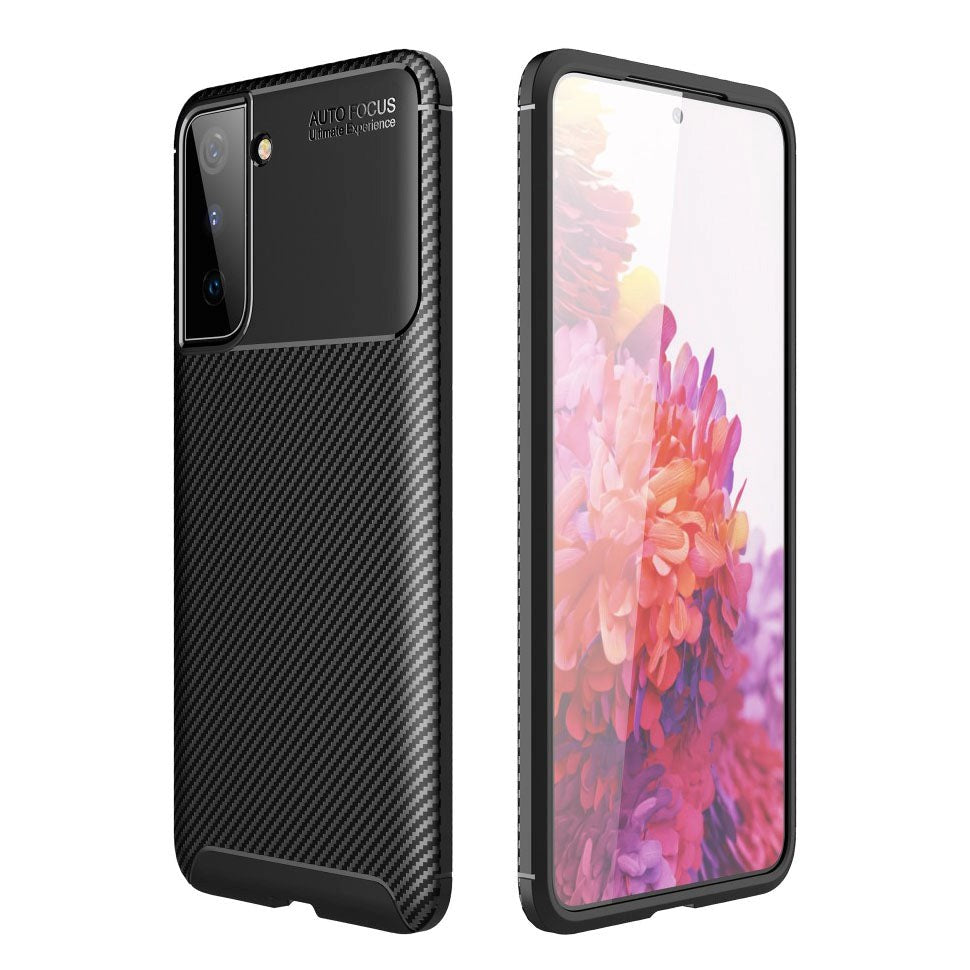 Samsung Galaxy S21 Carbon Fiber Plastik Cover - Sort