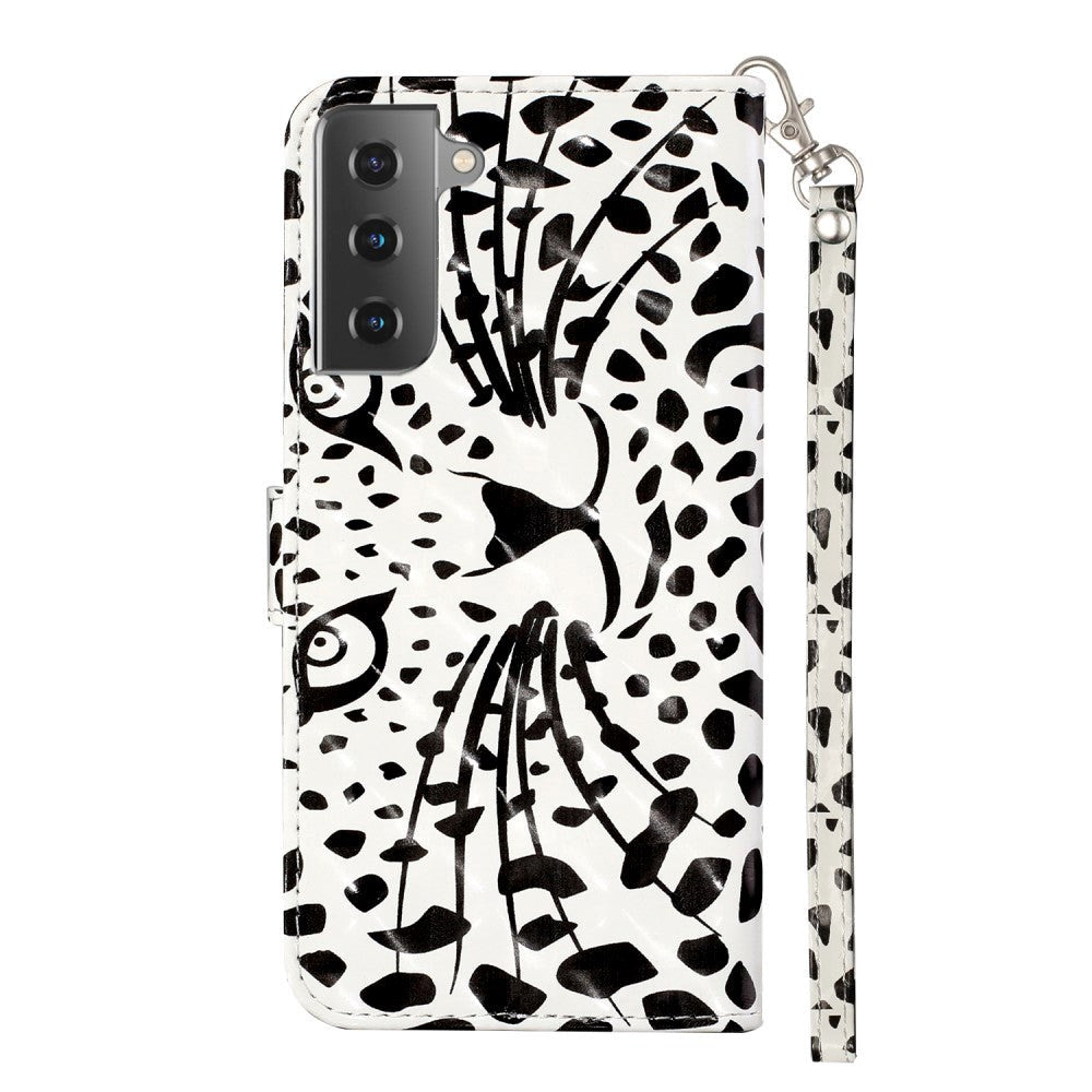 Samsung Galaxy S21+ (Plus) Skinnende Læder Cover m. Pung - Hvid Tiger
