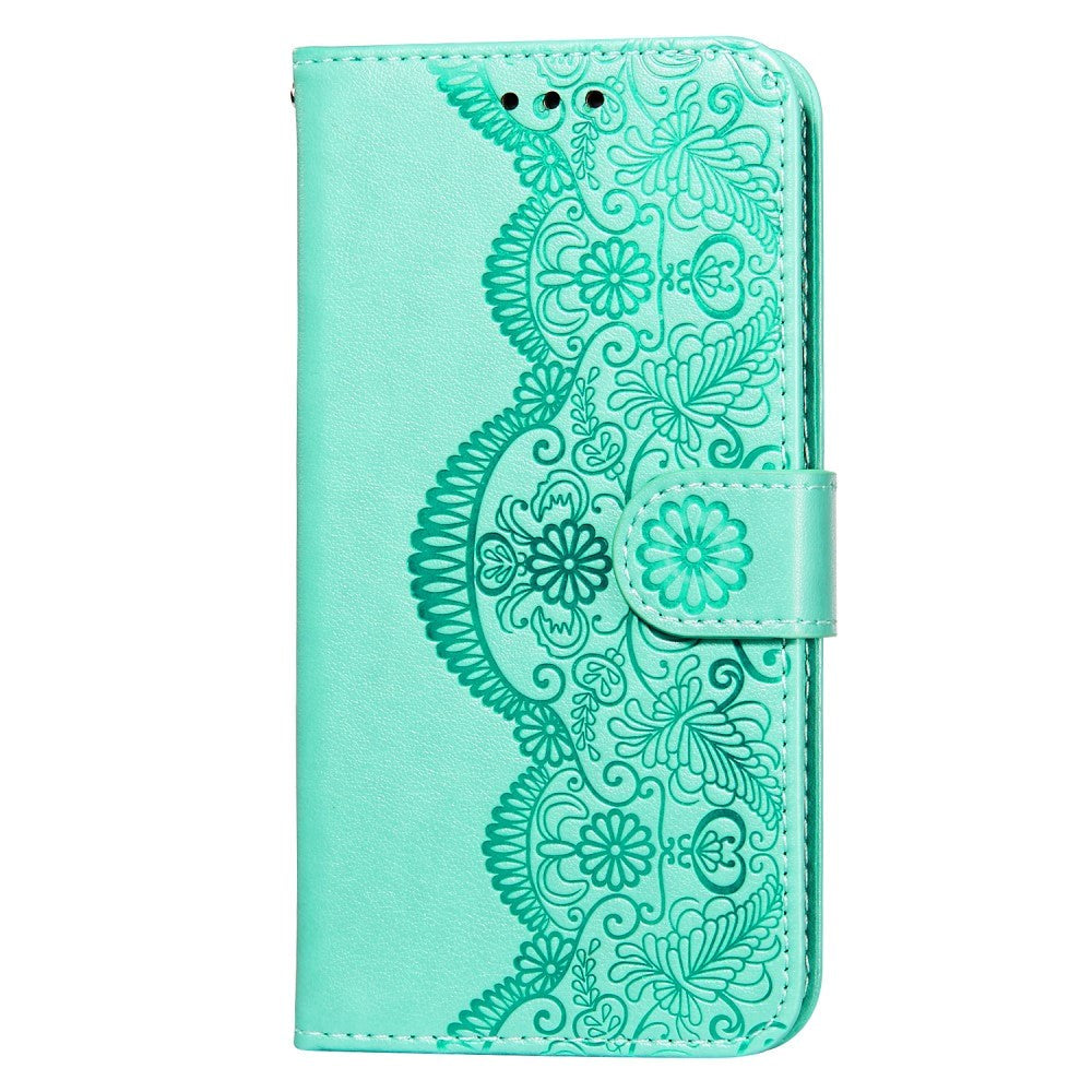 Samsung Galaxy S21+ (Plus) Læder Cover m. Pung - Flower Vine Imprint - Grøn