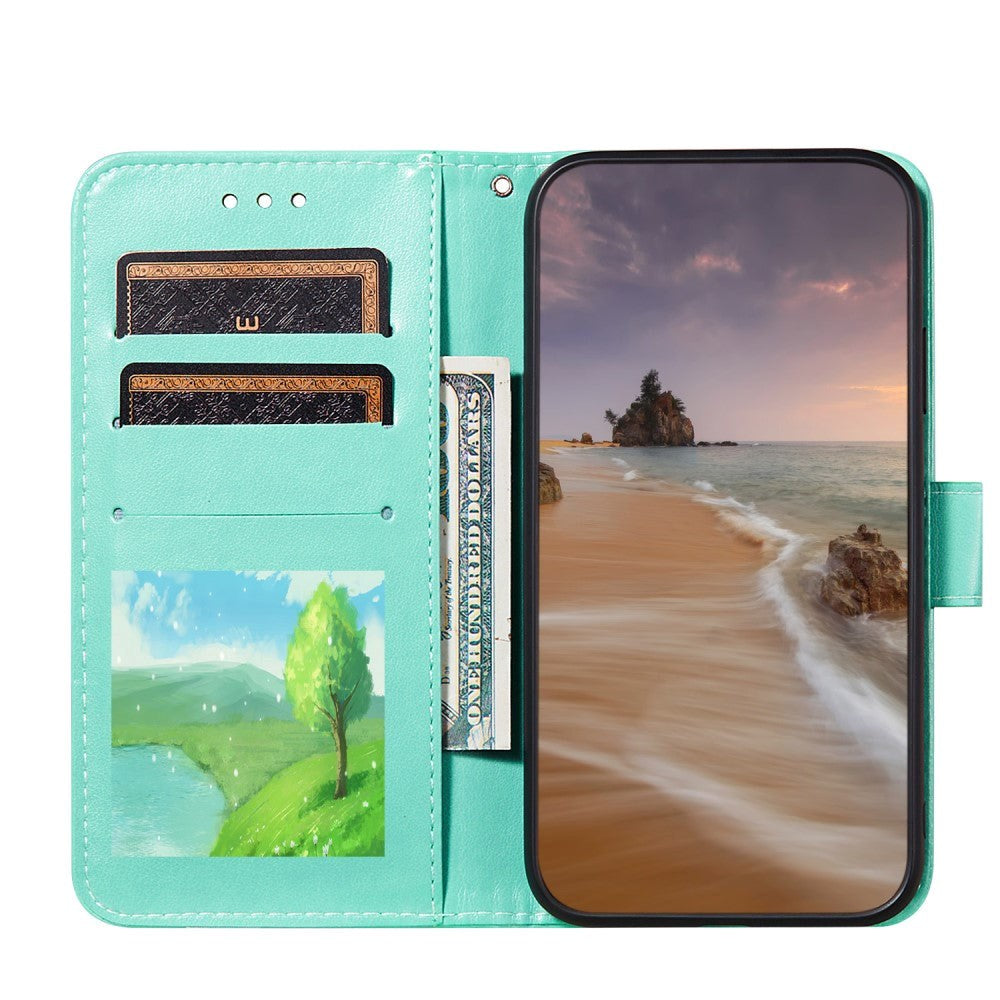 Samsung Galaxy S21+ (Plus) Læder Cover m. Pung - Flower Vine Imprint - Grøn