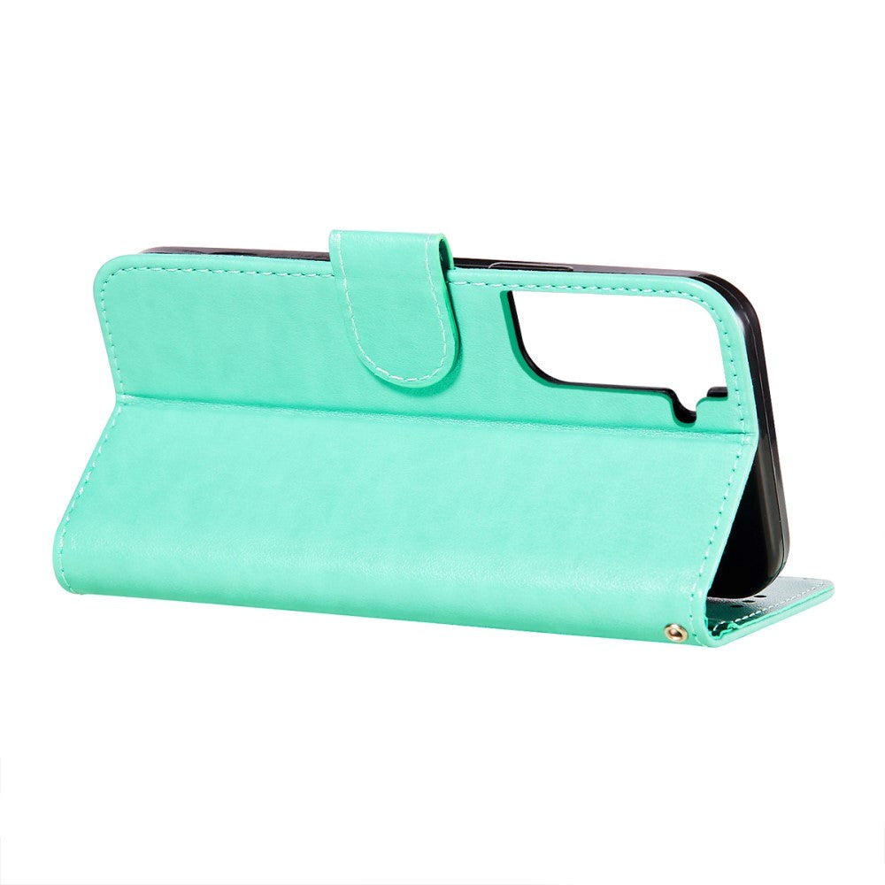 Samsung Galaxy S21+ (Plus) Læder Cover m. Pung - Flower Vine Imprint - Grøn