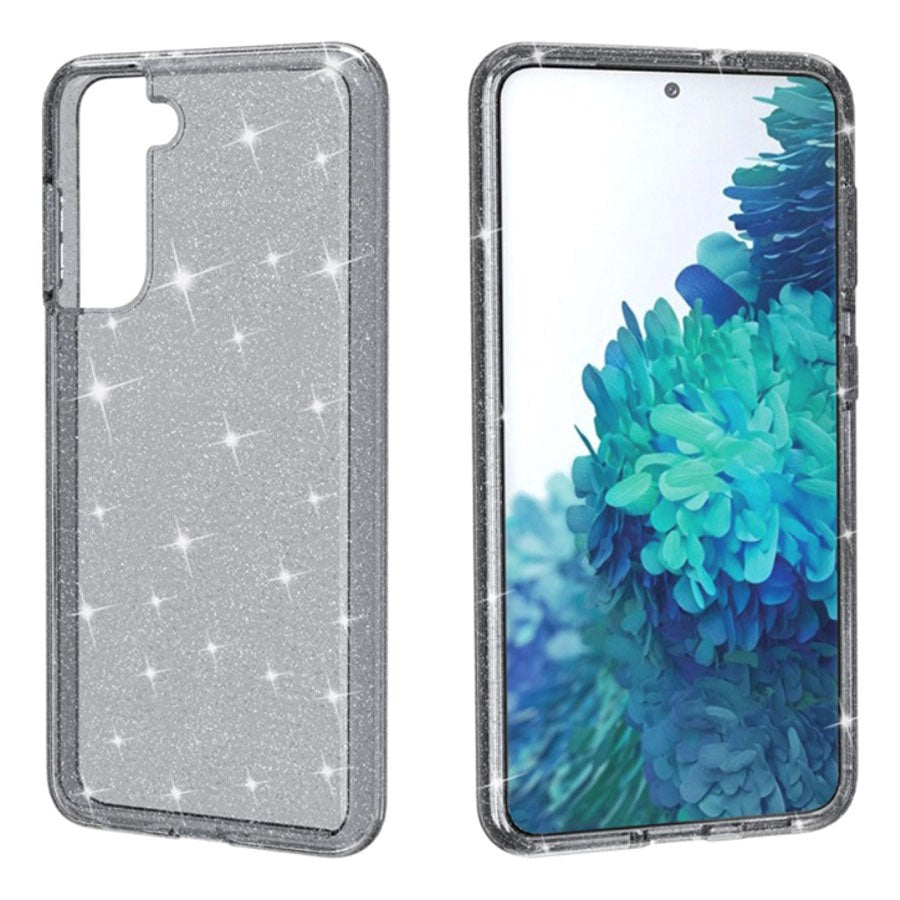 Samsung Galaxy S21 Glimmer Plastik Cover - Gennemsigtig / Sort