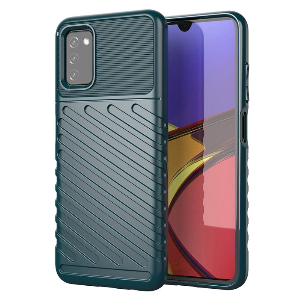 Samsung Galaxy A03s Thunder Series Twill Plastik Bagside Cover - Grøn