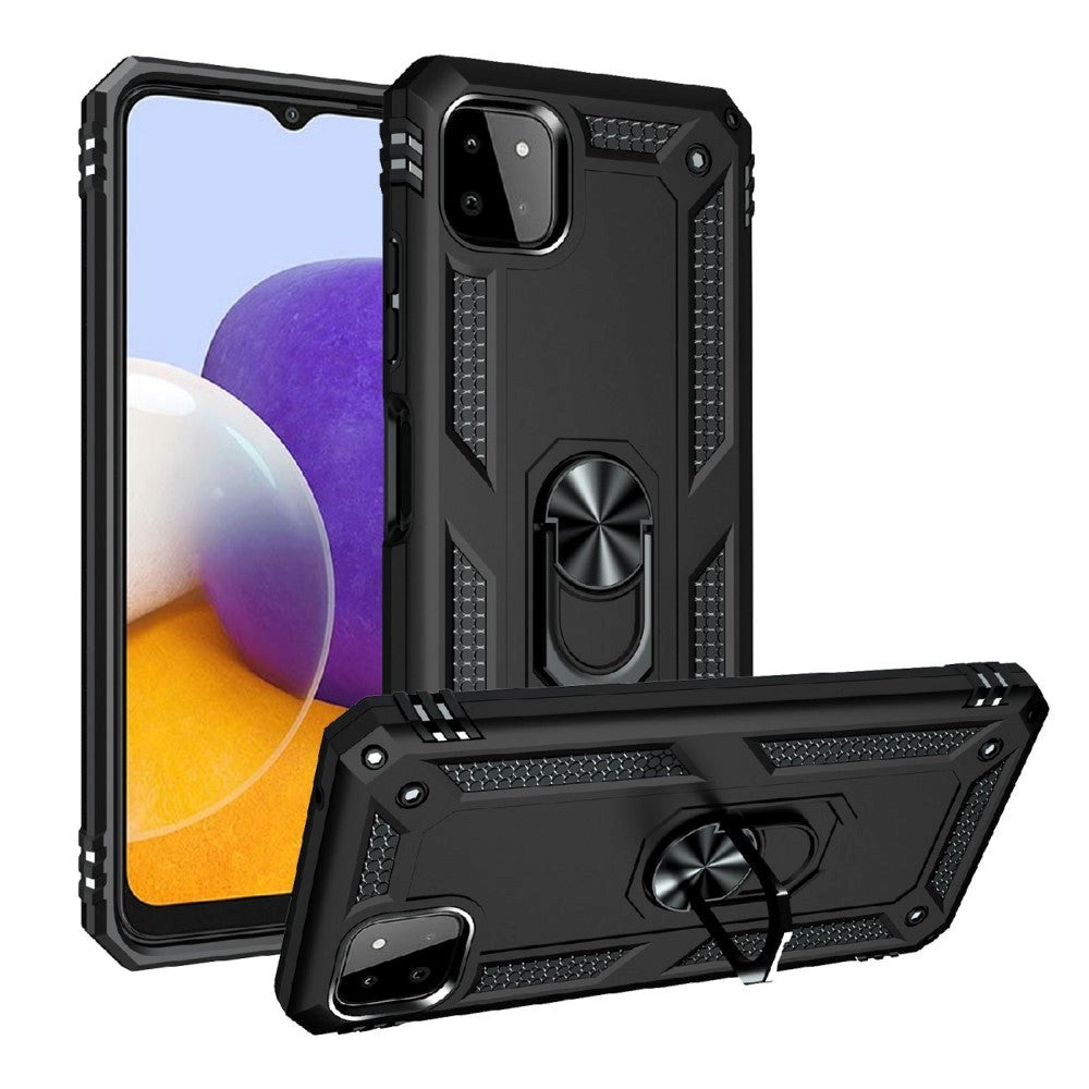 Samsung Galaxy A22 (5G) Hybrid Håndværker Bagside Cover m. Magnetisk Kickstand - Sort