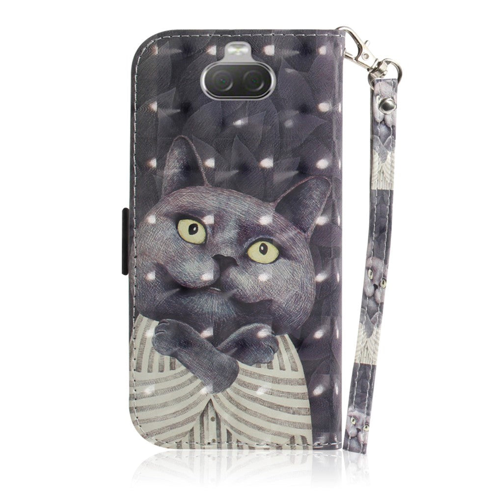 Sony Xperia 10 Light Spot Læder Flip Cover - Grå Kat