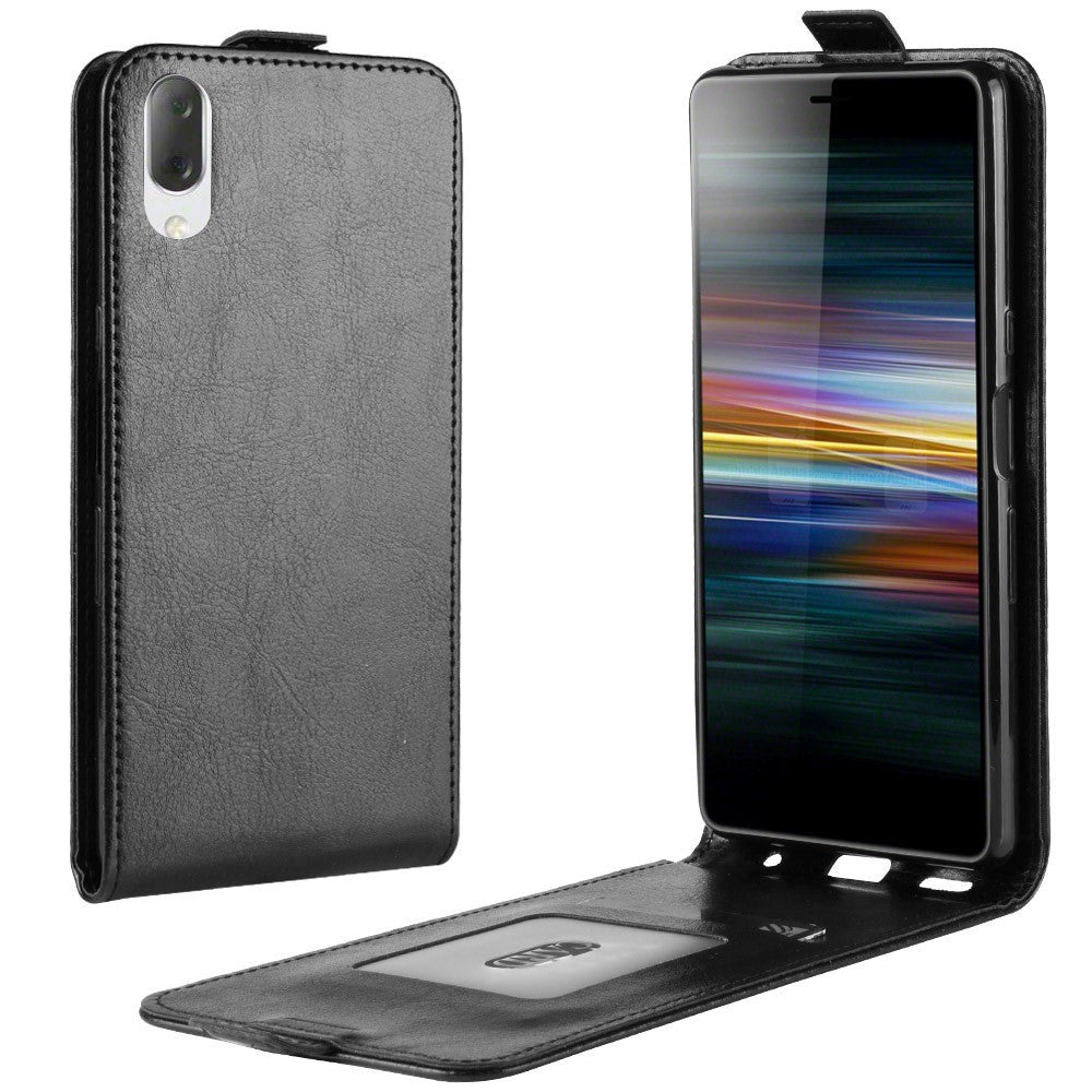 Sony Xperia L3 Læder Flip Cover m. Kortholder Sort