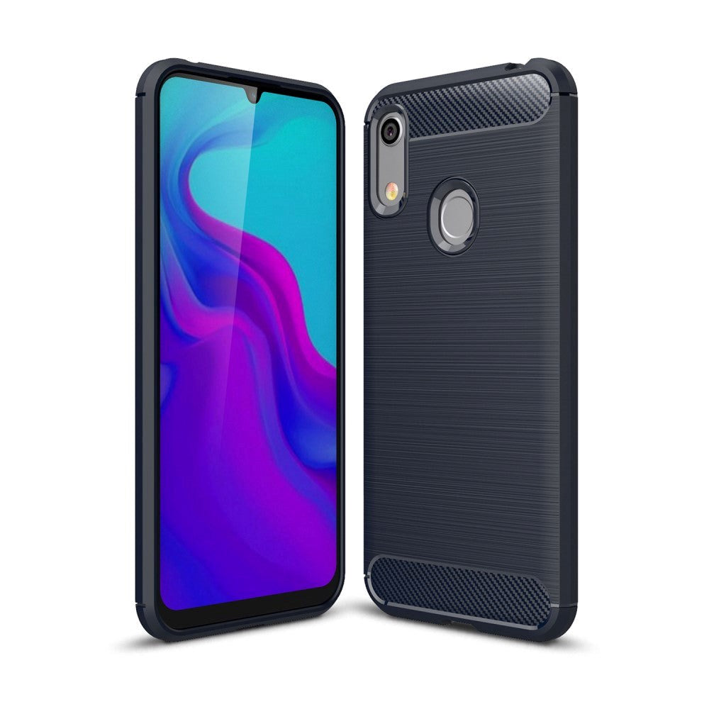 Huawei Y6 (2019) Brushed Carbon Fibre TPU Plast Cover Mørkeblå
