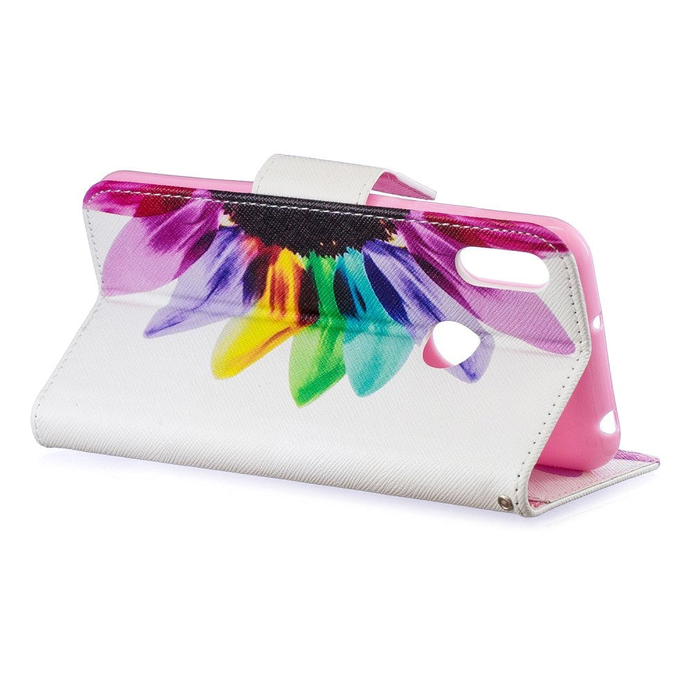 Huawei Y6 (2019) Læder Flip Cover m. Pung - Regnbue Solsikke