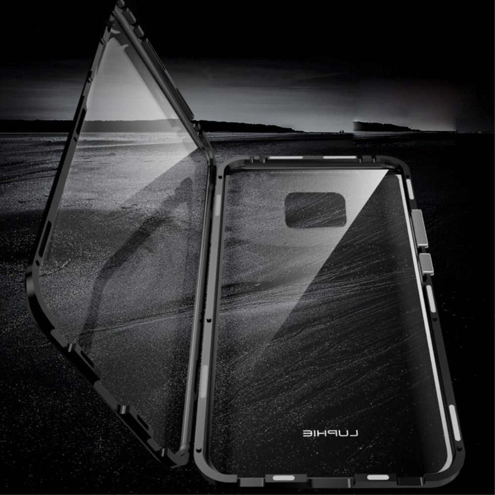 Huawei Mate 20 Pro Magnetisk Metalramme m. Glas For- og Bagside - Sort