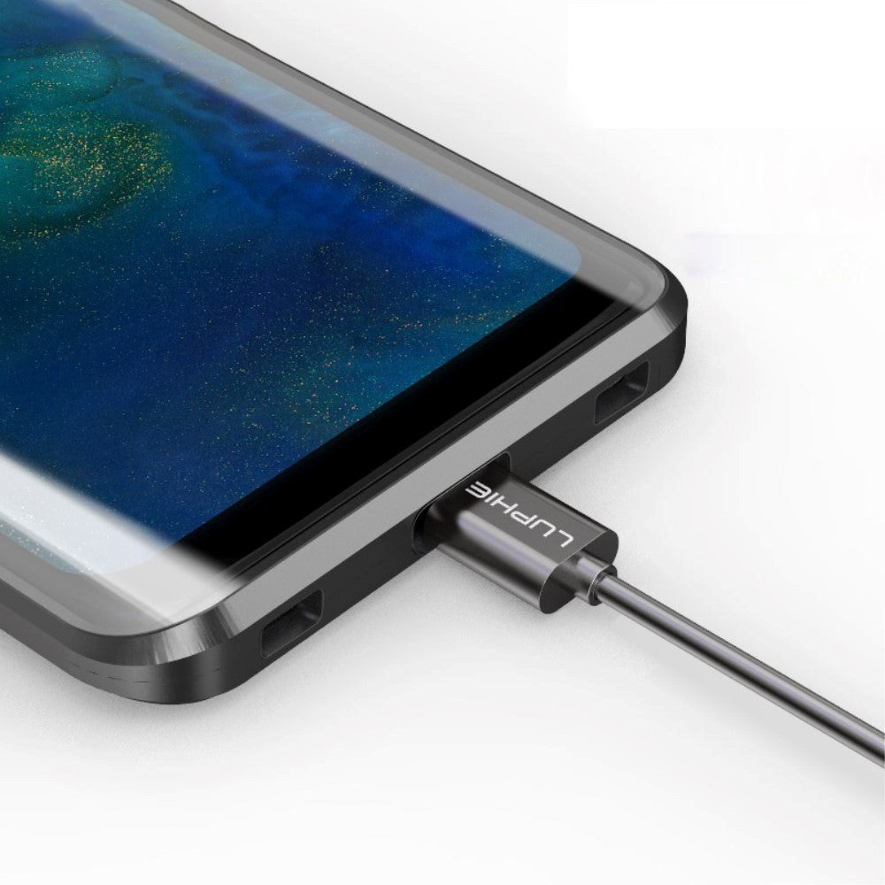 Huawei Mate 20 Pro Magnetisk Metalramme m. Glas For- og Bagside - Sort