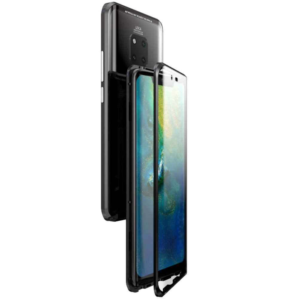 Huawei Mate 20 Pro Magnetisk Metalramme m. Glas For- og Bagside - Sort