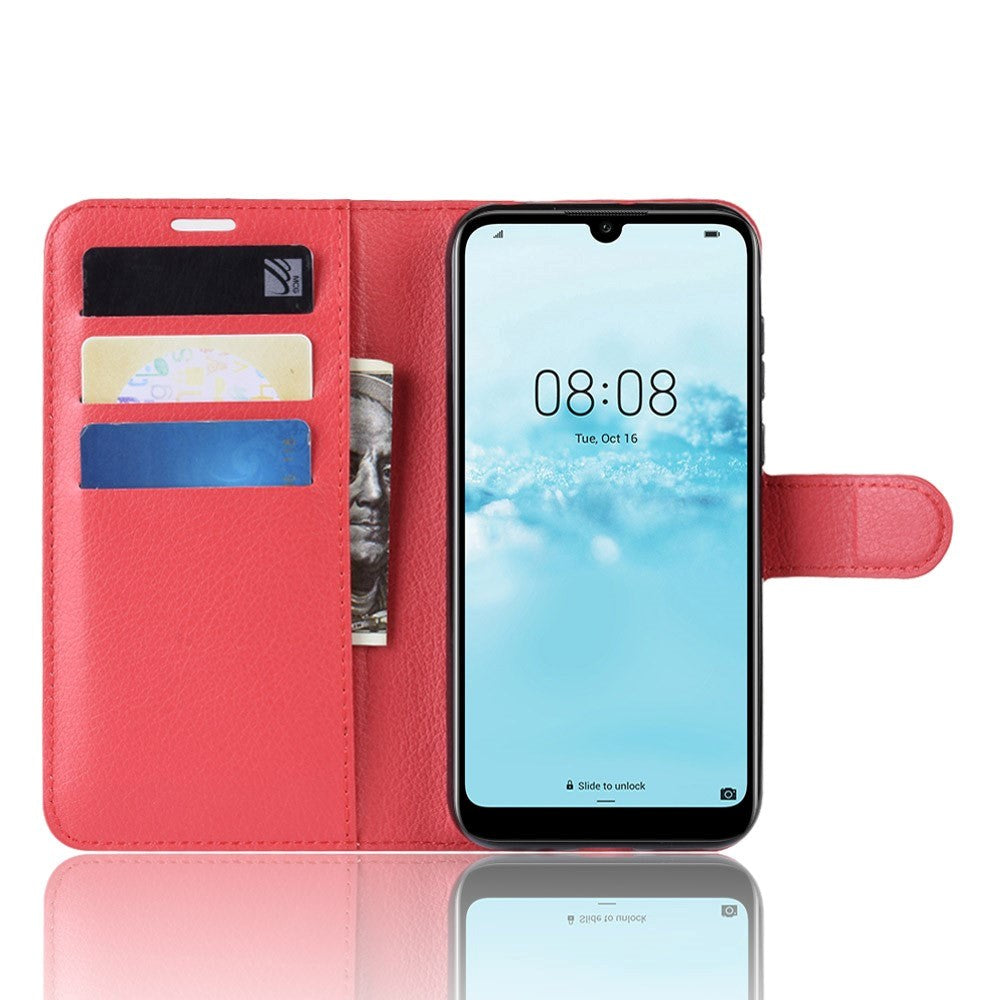 Huawei Y5 (2019) Litchi Læder Flip Cover m. Pung - Rød