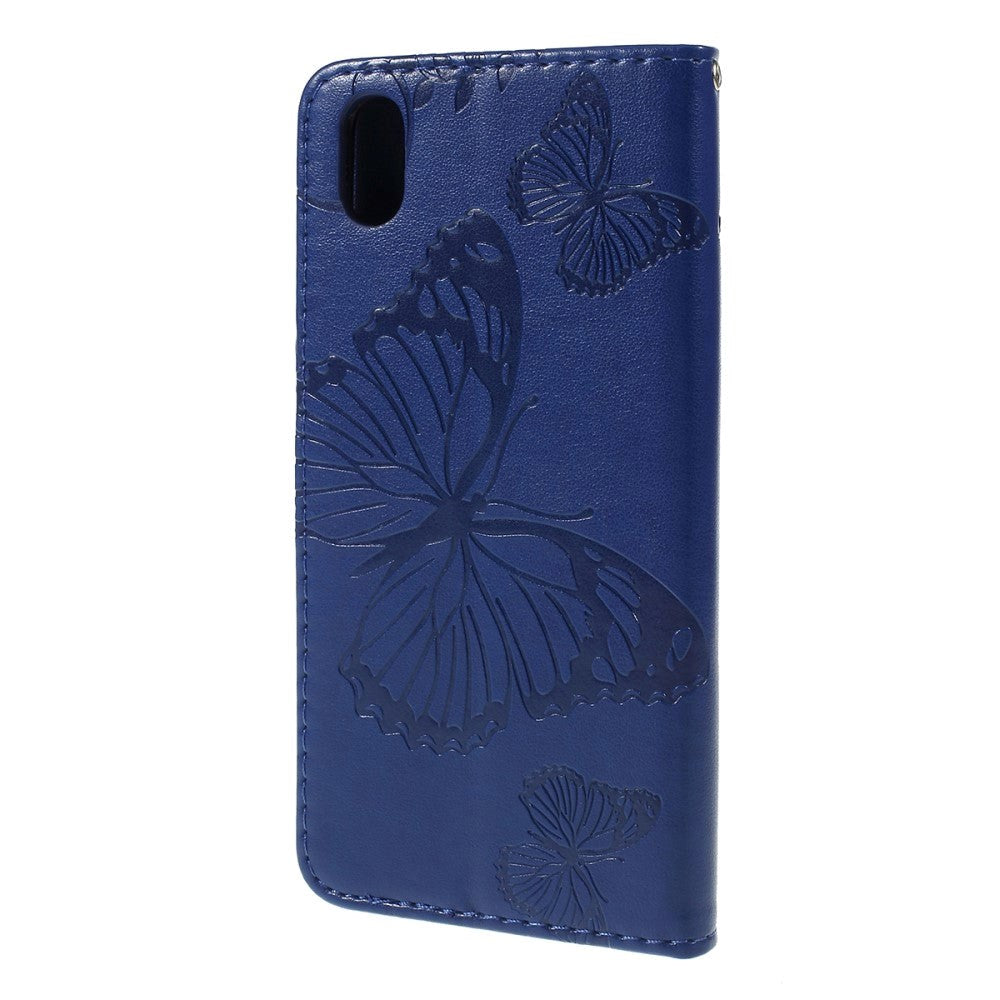 Huawei Y5 (2019) Læder Cover m. Pung - Blå Sommerfugl
