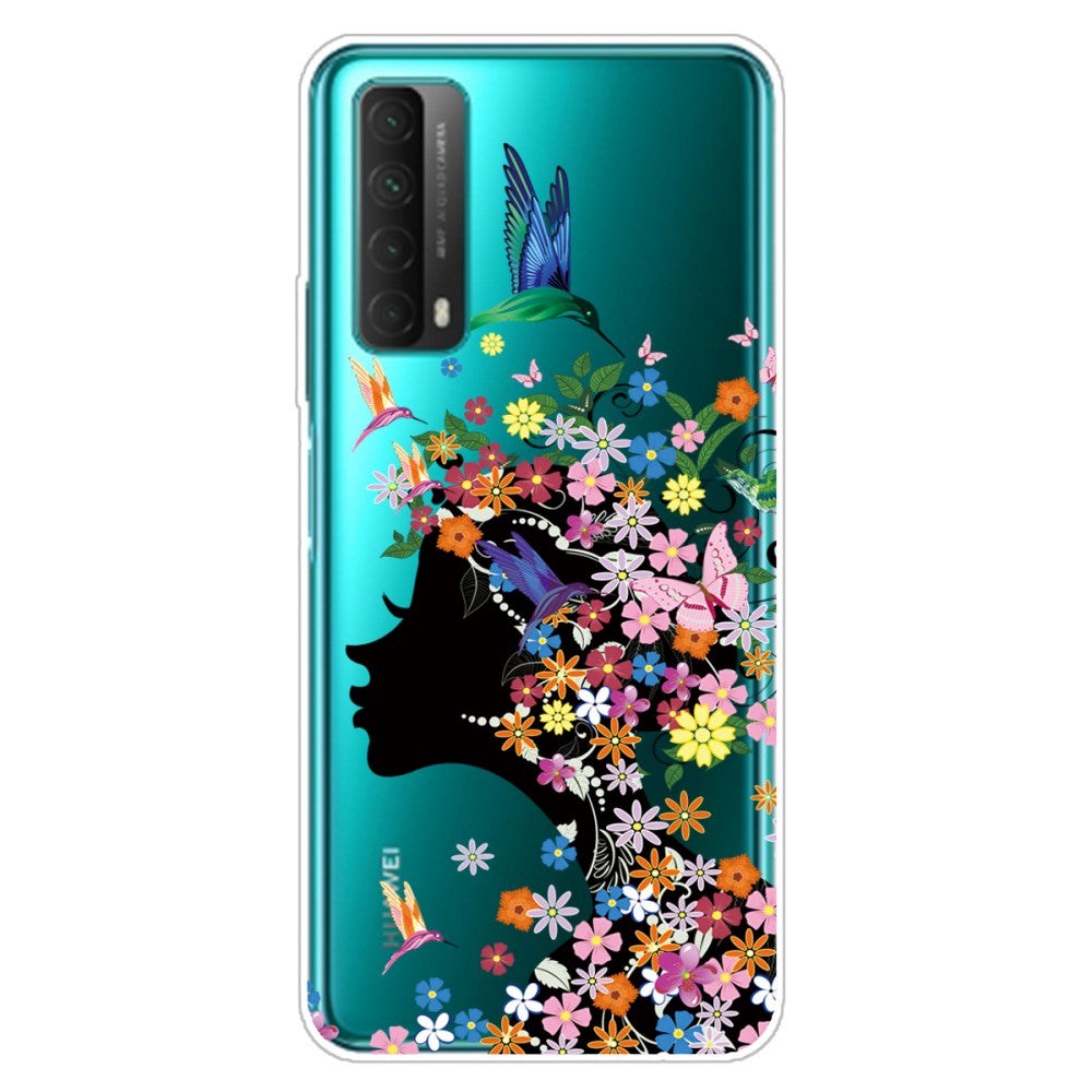 Huawei P Smart (2021) Gennemsigtigt Plastik Cover m. Blomsterpige