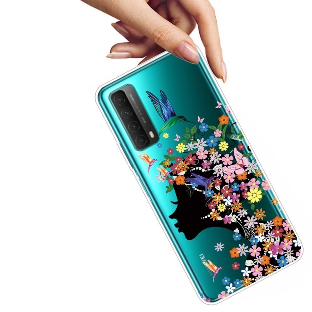 Huawei P Smart (2021) Gennemsigtigt Plastik Cover m. Blomsterpige