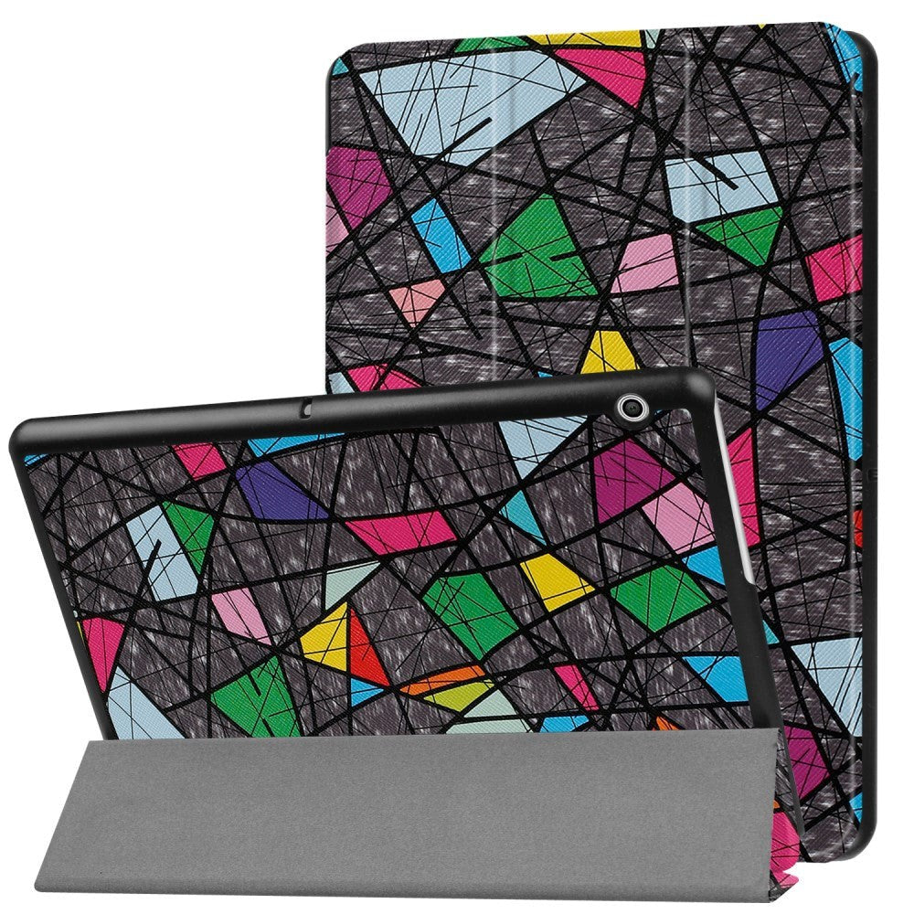 Huawei MediaPad T3 10 9.6" Cover - Tri-Fold Læder Cover "Crazy Patterns" Grå